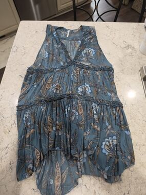 Free People Teal Floral Tank